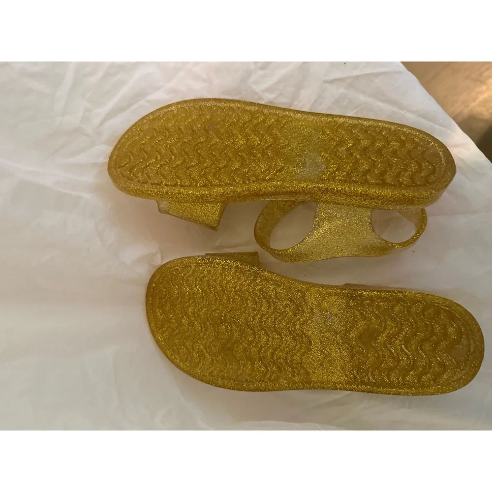 Cat & Jack Girls Gold Glitter Jelly Sandals Bow Ankle Strap Size 12